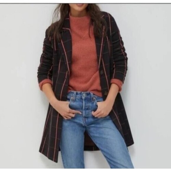 Anthropologie Women Cardigan Petite XS Avec Les Filles Sigrid Coat Black/Red - Picture 5 of 16